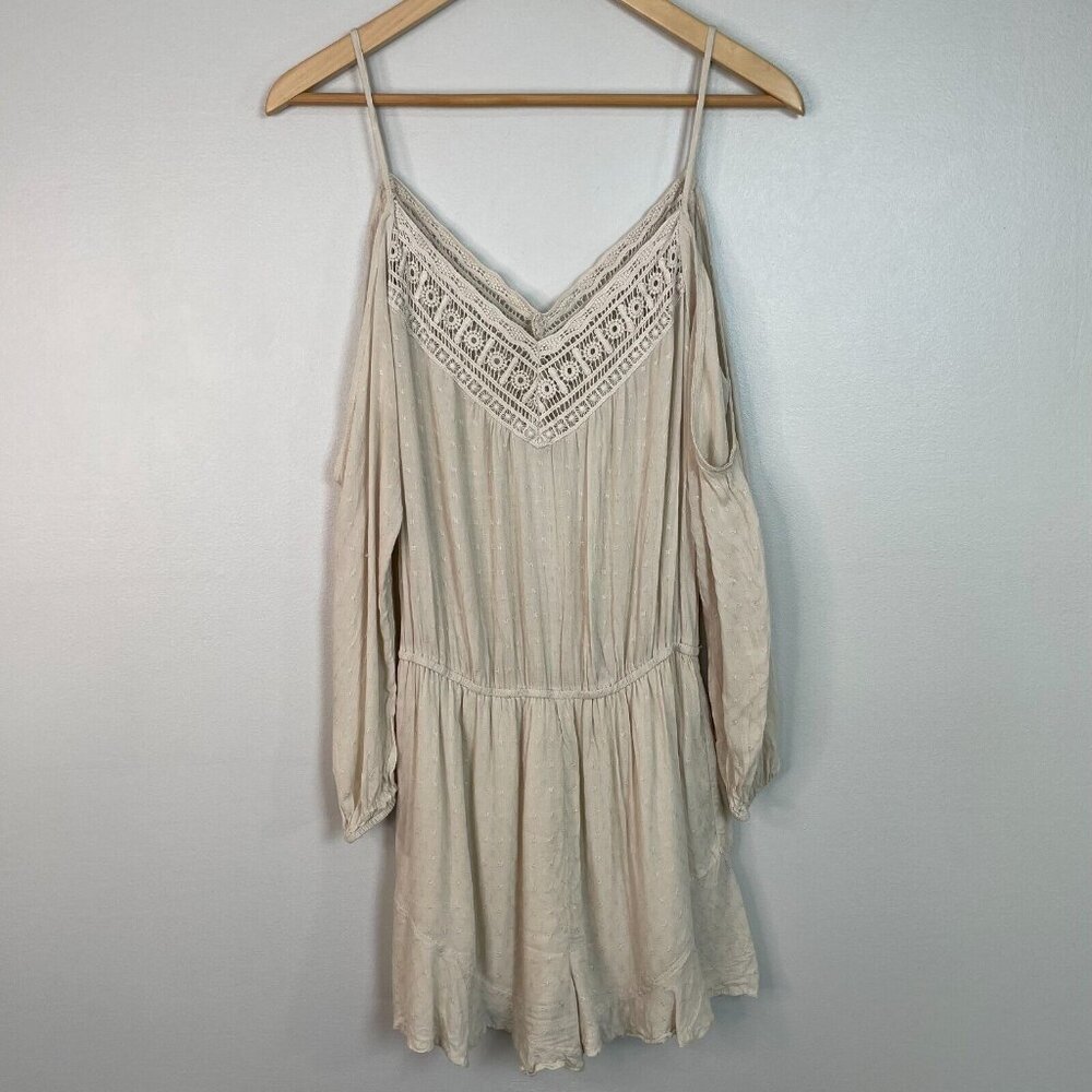 Urban Outfitters Ecote Romper Medium Cream Crochet Lace Cold Shoulder